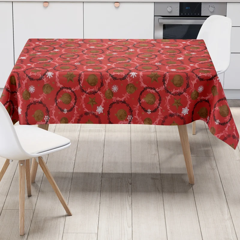Wachstuch Tischdecke P1265-1 rot Weihnachten Advent Weihnachtskugeln Schneeflocken eckig rund oval