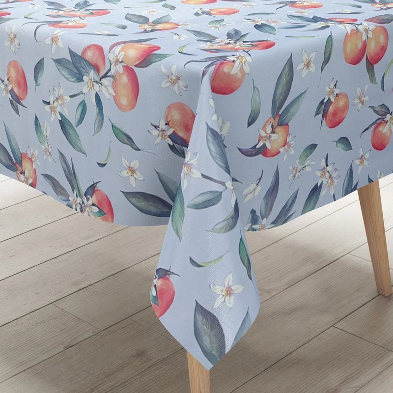 Wachstuch Tischdecke K150255 hellblau Orangen Blüten eckig rund oval
