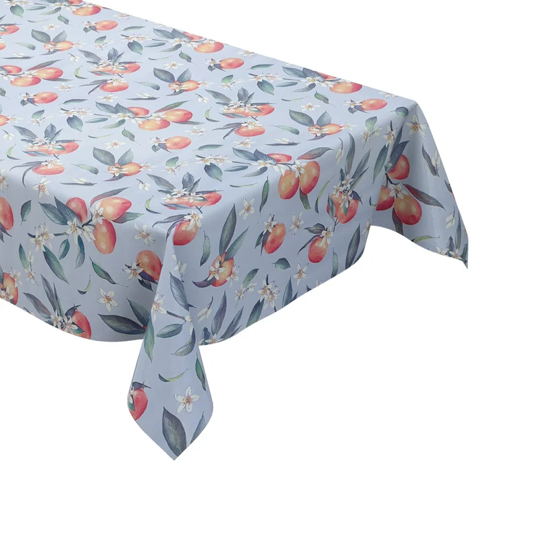 Wachstuch Tischdecke K150255 hellblau Orangen Blüten eckig rund oval