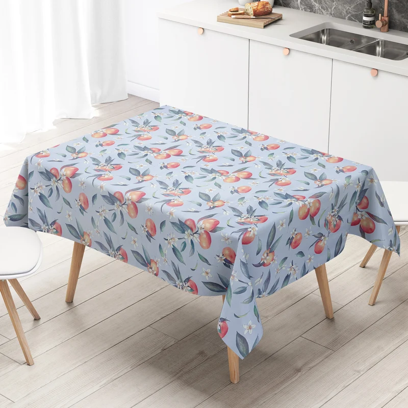 Wachstuch Tischdecke K150255 hellblau Orangen Blüten eckig rund oval