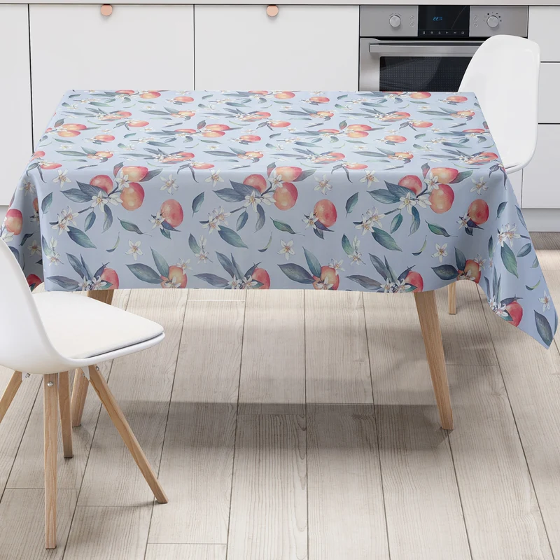 Wachstuch Tischdecke K150255 hellblau Orangen Blüten eckig rund oval