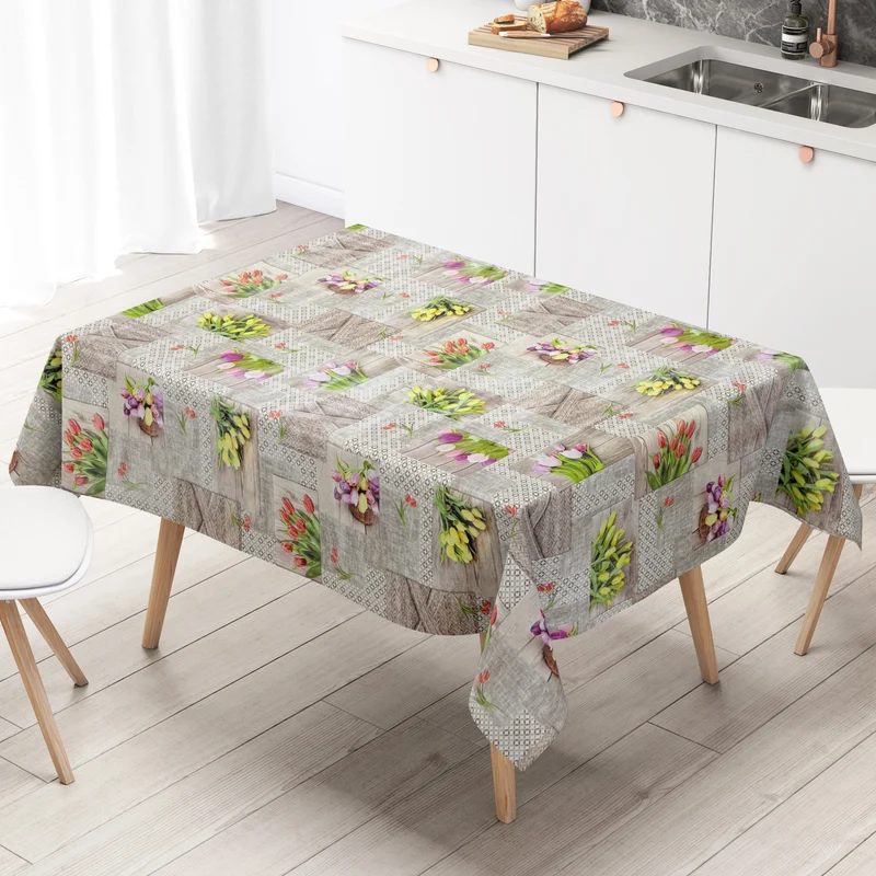 Wachstuch Tischdecke 15A Frühjahr Tulpen auf Holz eckig rund oval