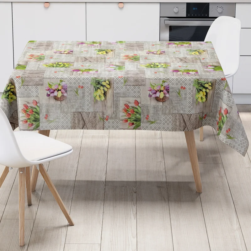 Wachstuch Tischdecke 15A Frühjahr Tulpen auf Holz eckig rund oval