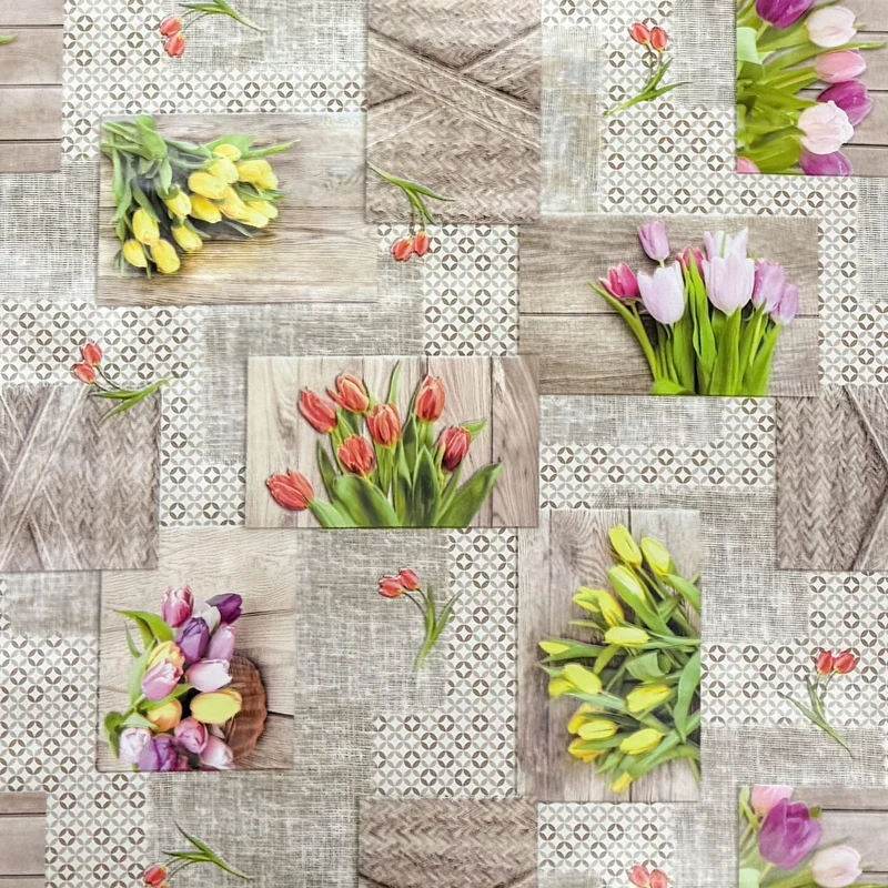 Wachstuch Tischdecke 15A Frühjahr Tulpen auf Holz eckig rund oval