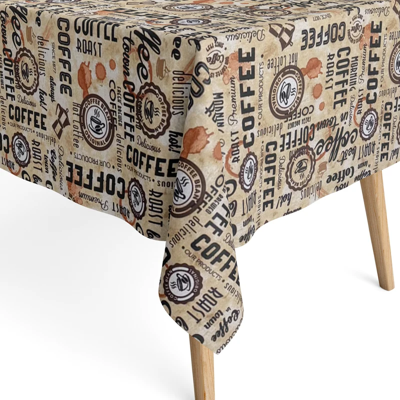 Jacquard Tischdecke aus beschichteter Baumwolle mit Fleckenschutz ROAST Kaffee Barista eckig rund oval