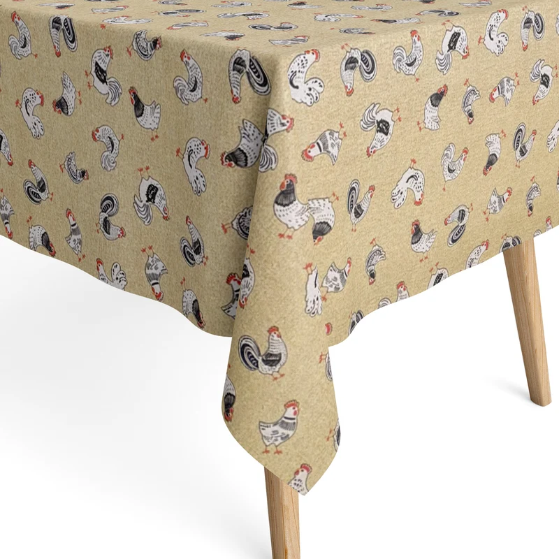 Jacquard Tischdecke aus beschichteter Baumwolle mit Fleckenschutz SOLEIL Hühner Henne Bauernhof eckig rund oval