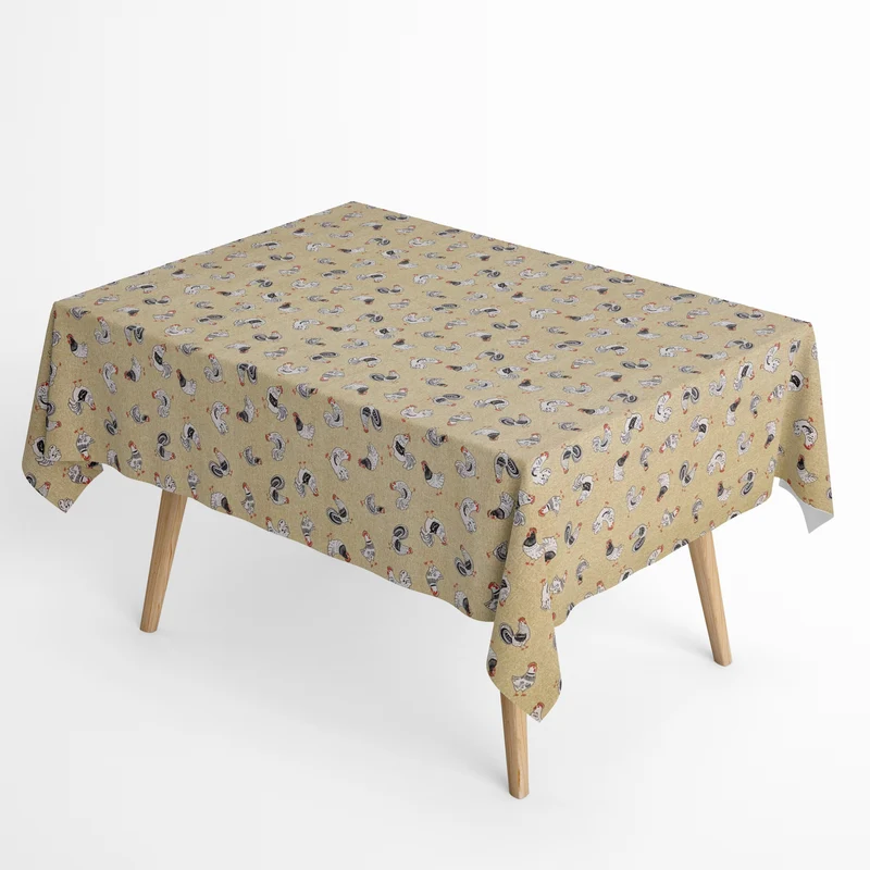 Jacquard Tischdecke aus beschichteter Baumwolle mit Fleckenschutz SOLEIL Hühner Henne Bauernhof eckig rund oval