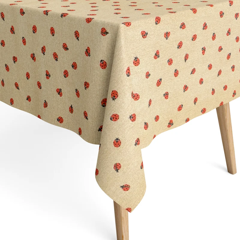 Jacquard Tischdecke aus beschichteter Baumwolle mit Fleckenschutz ADALIA Marienkäfer eckig rund oval