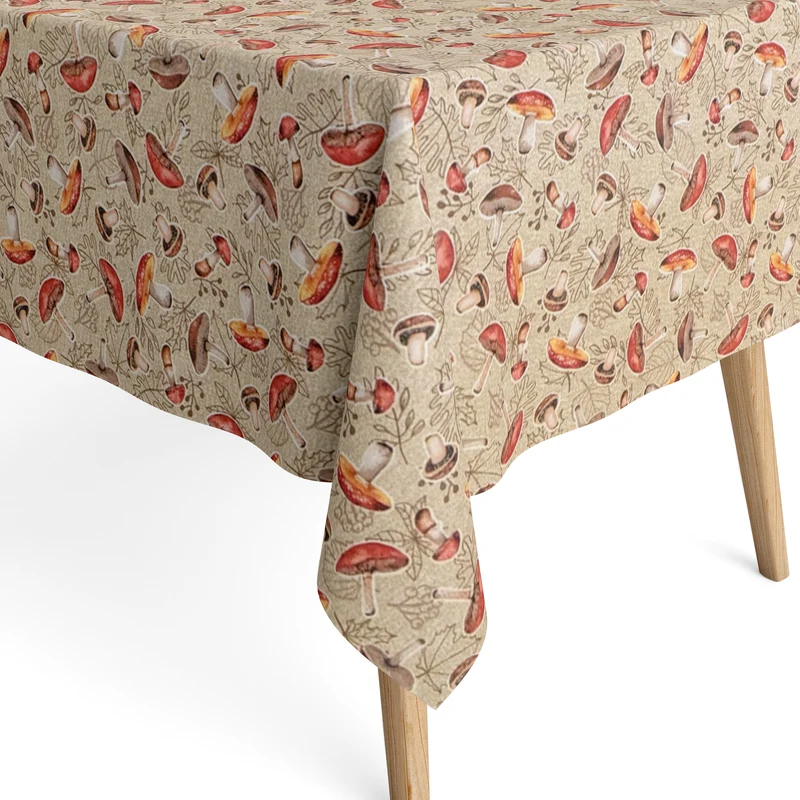 Jacquard Tischdecke aus beschichteter Baumwolle mit Fleckenschutz CLATA Herbst Pilze Blätter eckig rund oval