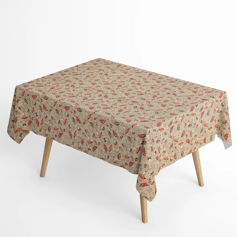 Jacquard Tischdecke aus beschichteter Baumwolle mit Fleckenschutz CLATA Herbst Pilze Blätter eckig rund oval