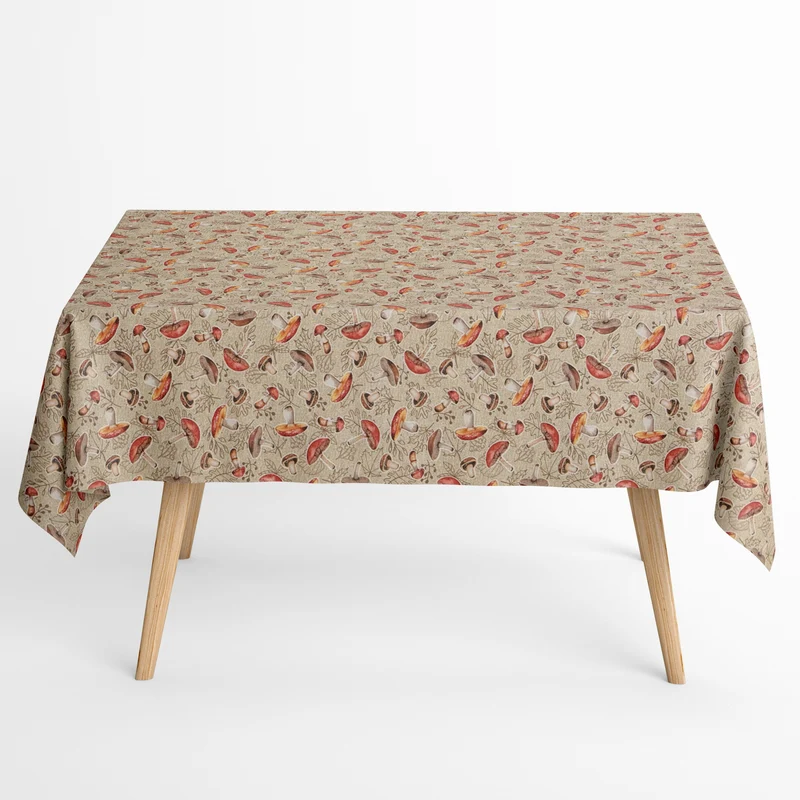 Jacquard Tischdecke aus beschichteter Baumwolle mit Fleckenschutz CLATA Herbst Pilze Blätter eckig rund oval