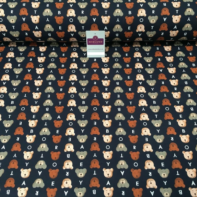 100% Cotton Canvas Navy Blue Teddy Bear printed Craft Fabric 58" Wide MK856-3