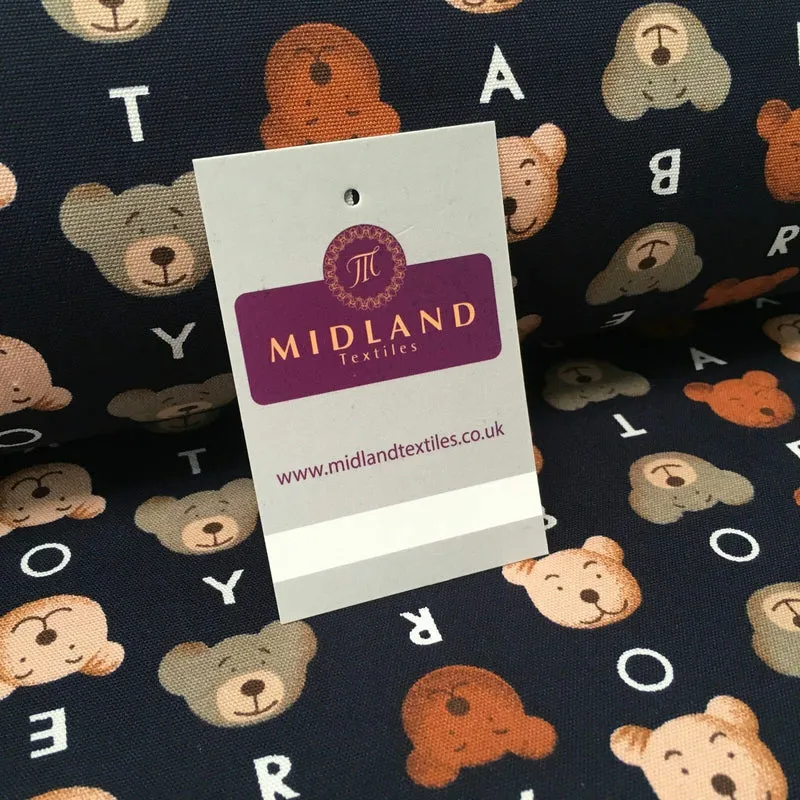 100% Cotton Canvas Navy Blue Teddy Bear printed Craft Fabric 58" Wide MK856-3