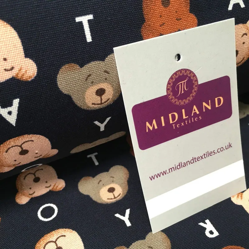 100% Cotton Canvas Navy Blue Teddy Bear printed Craft Fabric 58" Wide MK856-3