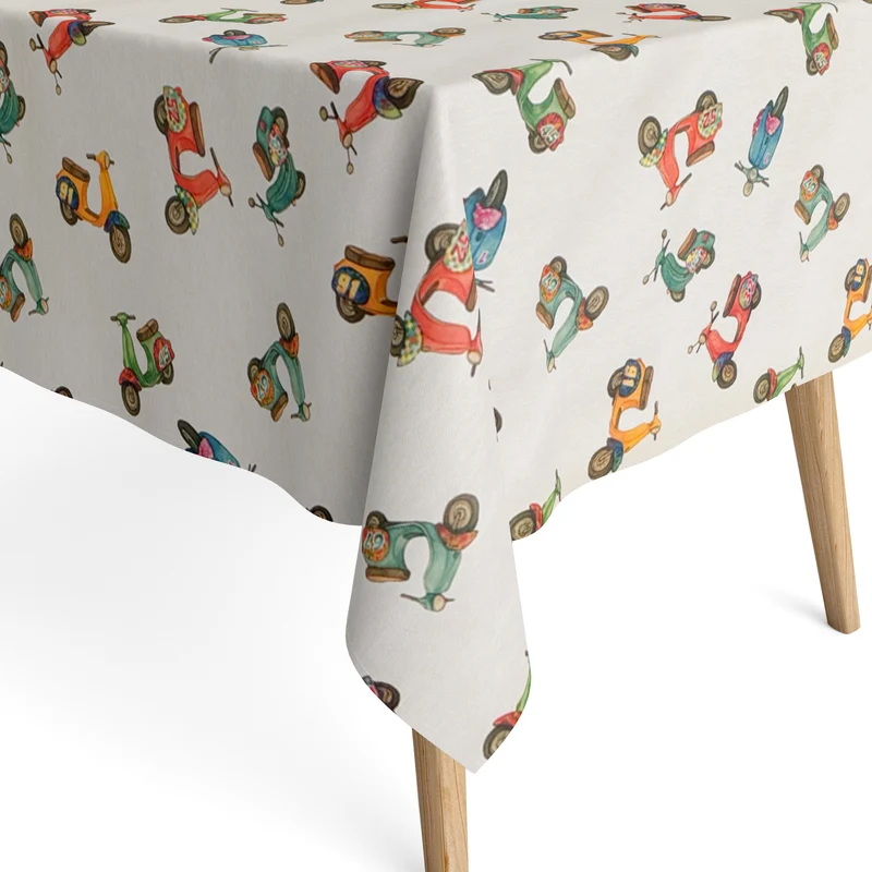 Jacquard Tischdecke aus beschichteter Baumwolle mit Fleckenschutz VESPETTA Roller Motorroller eckig rund oval