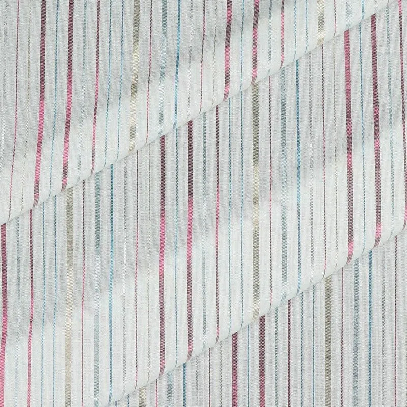 White coloured stripped cotton lurex dress t shirt fabric M1808