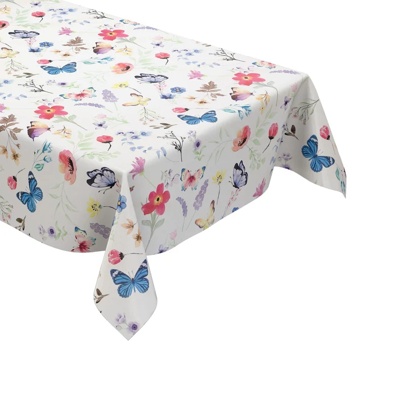 Wachstuch Tischdecke geprägt EO70 pastellfarbene Blumen und Schmetterlinge eckig rund oval