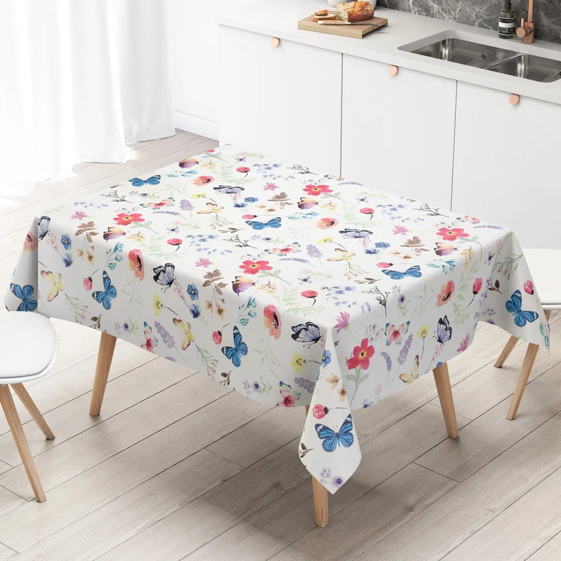 Wachstuch Tischdecke geprägt EO70 pastellfarbene Blumen und Schmetterlinge eckig rund oval