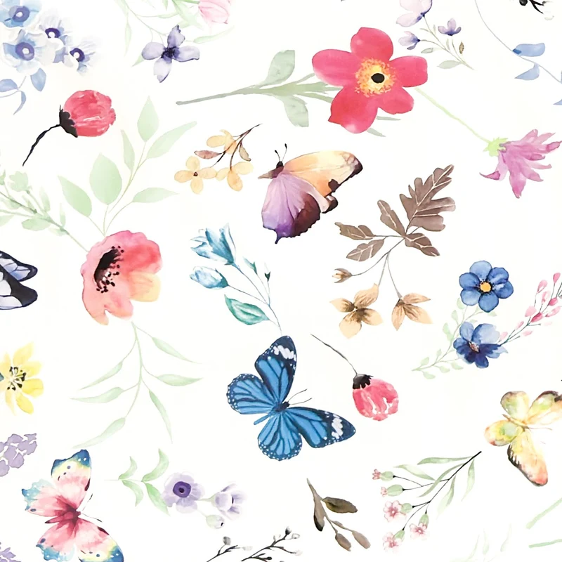 Wachstuch Tischdecke geprägt EO70 pastellfarbene Blumen und Schmetterlinge eckig rund oval