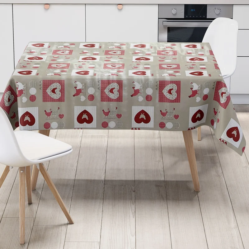 Wachstuch Rolle SONDERPOSTEN Hühner Herzen rot grau B5009-01 Rollenware