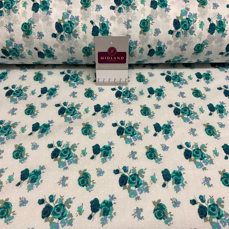 Vintage Floral Roses printed Poly cotton fabric 110cm Wide M1704