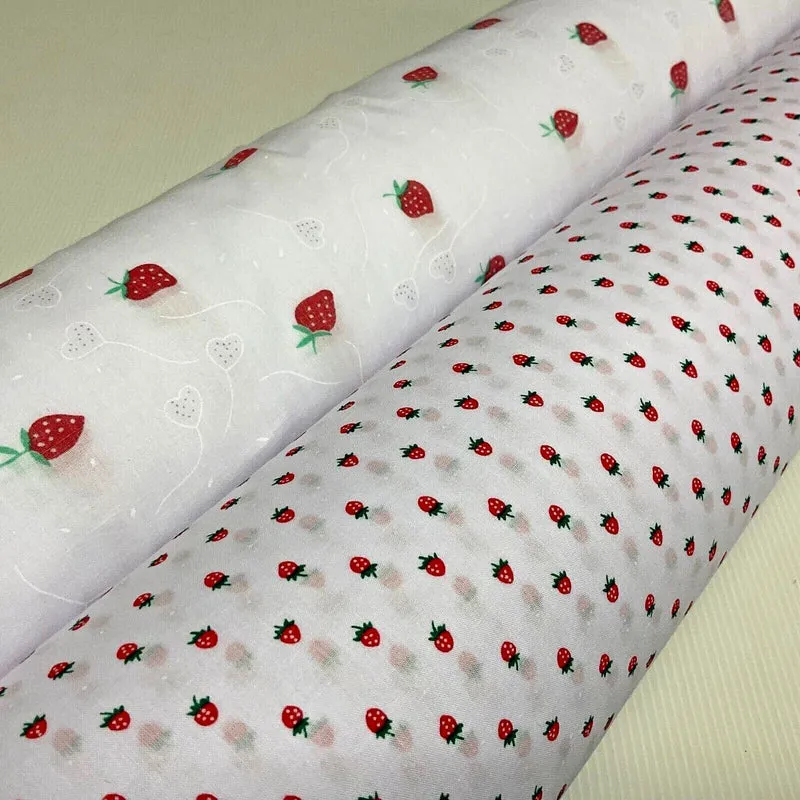 White Strawberry Strawberries Fruit Poly cotton printed fabric 110cm wide M1700