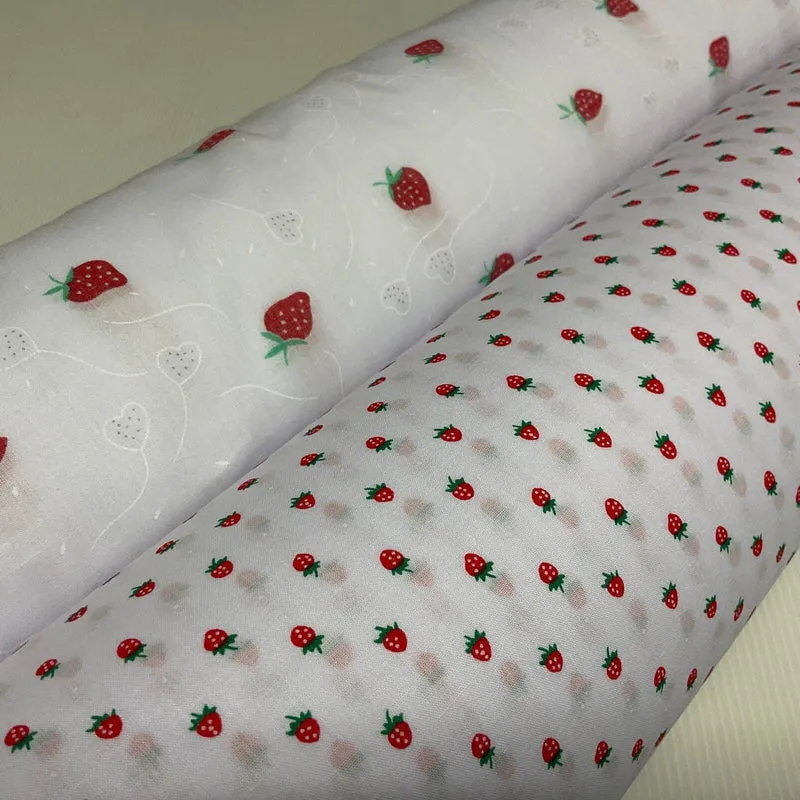 White Strawberry Strawberries Fruit Poly cotton printed fabric 110cm wide M1700