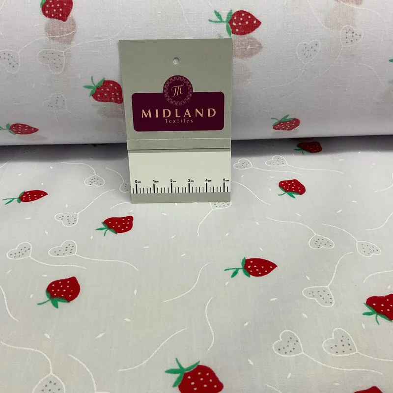 White Strawberry Strawberries Fruit Poly cotton printed fabric 110cm wide M1700