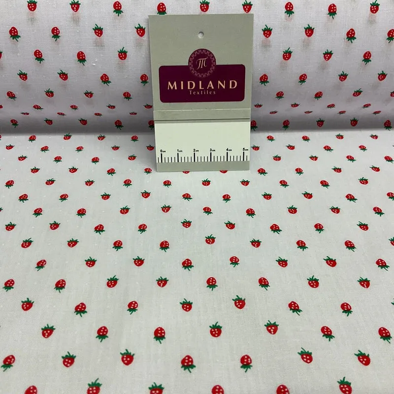 White Strawberry Strawberries Fruit Poly cotton printed fabric 110cm wide M1700