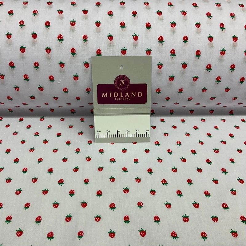 White Strawberry Strawberries Fruit Poly cotton printed fabric 110cm wide M1700
