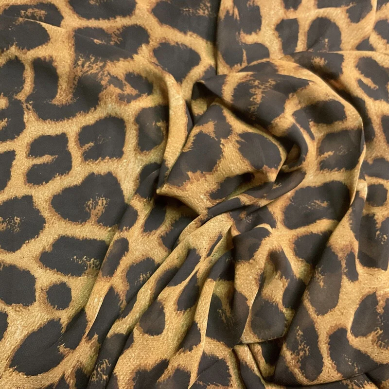 Animal Print printed chiffon leopard brown sewing scarf fabric M1613