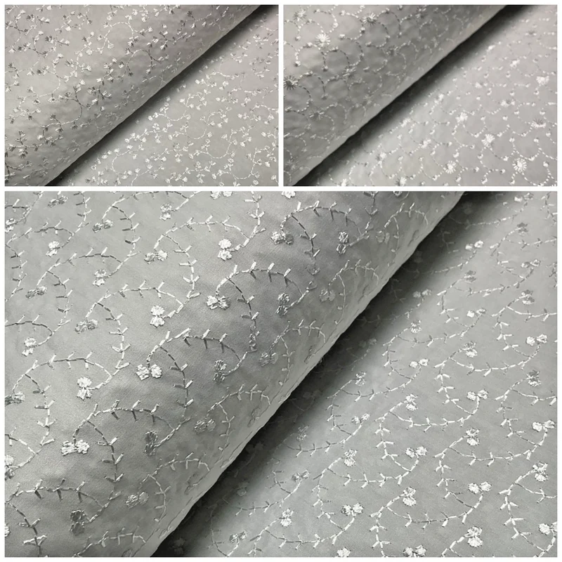 White Floral broderie analgise summer light dress fabric sewing M1660