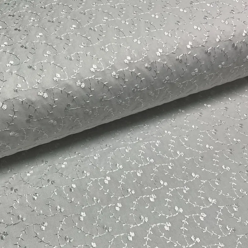 White Floral broderie analgise summer light dress fabric sewing M1660