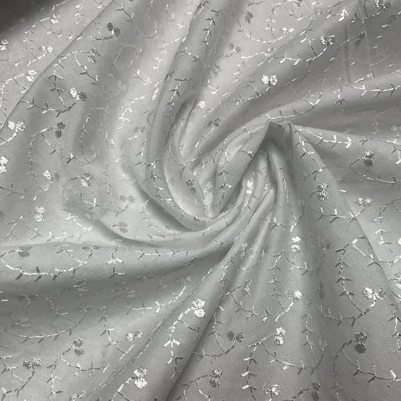 White Floral broderie analgise summer light dress fabric sewing M1660