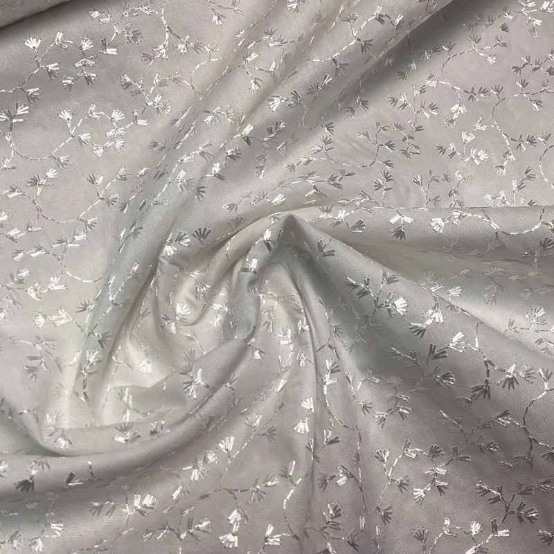 White Floral broderie analgise summer light dress fabric sewing M1660