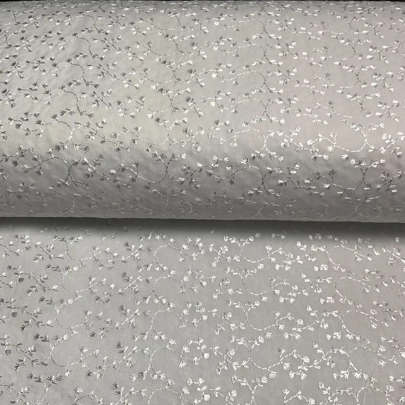 White Floral broderie analgise summer light dress fabric sewing M1660