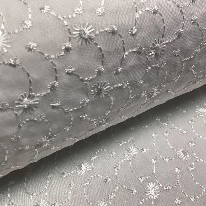 White Floral broderie analgise summer light dress fabric sewing M1660