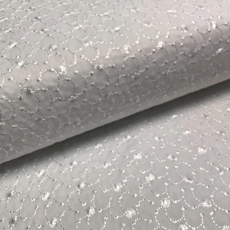 White Floral broderie analgise summer light dress fabric sewing M1660