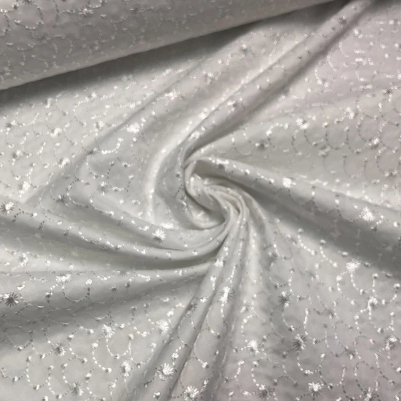 White Floral broderie analgise summer light dress fabric sewing M1660