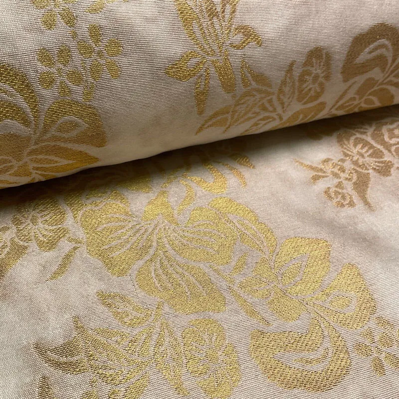 Ivory white brocade tussar silk floral printed dress fabric M1661