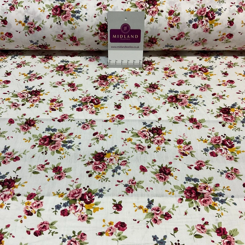 Vintage Rose Floral 100% cotton printed dress craft fabric 150cm wide M1735