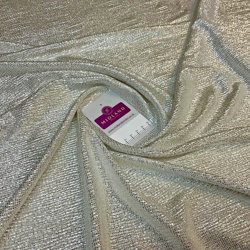 Jersey Foil Silver On Cream One way stretch Hologram Textured dress fabric M1740