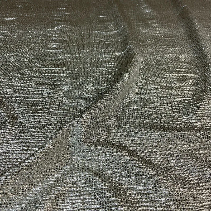 Jersey Foil Silver On Cream One way stretch Hologram Textured dress fabric M1740