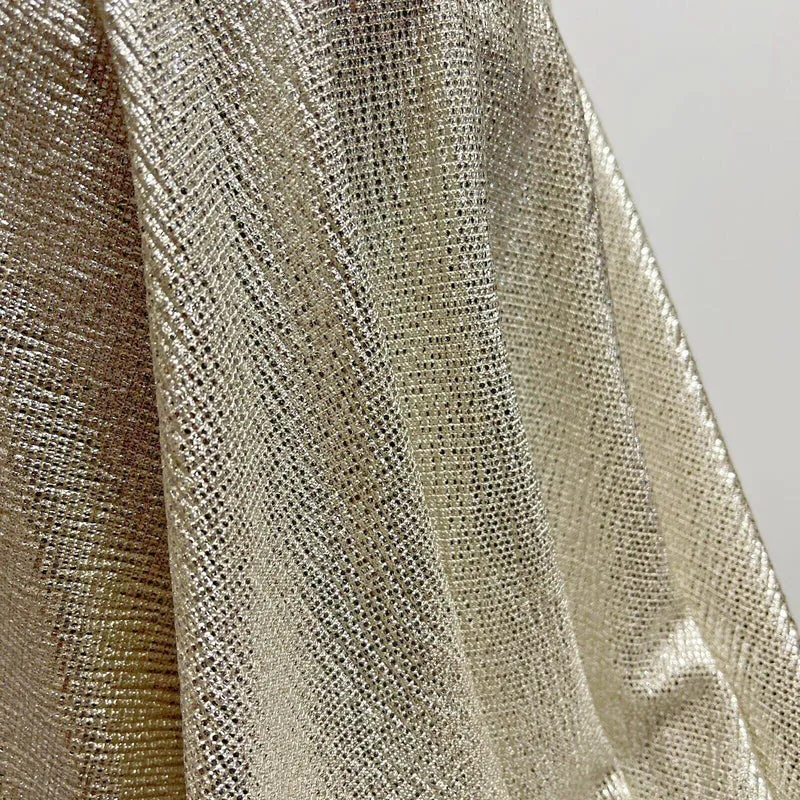 Jersey Foil Silver On Cream One way stretch Hologram Textured dress fabric M1740