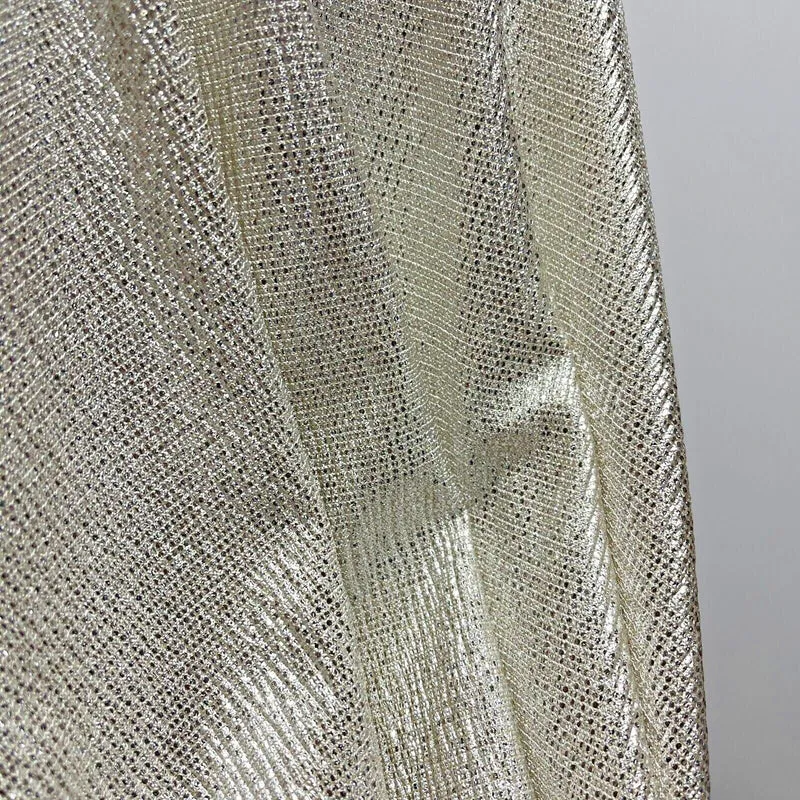 Jersey Foil Silver On Cream One way stretch Hologram Textured dress fabric M1740