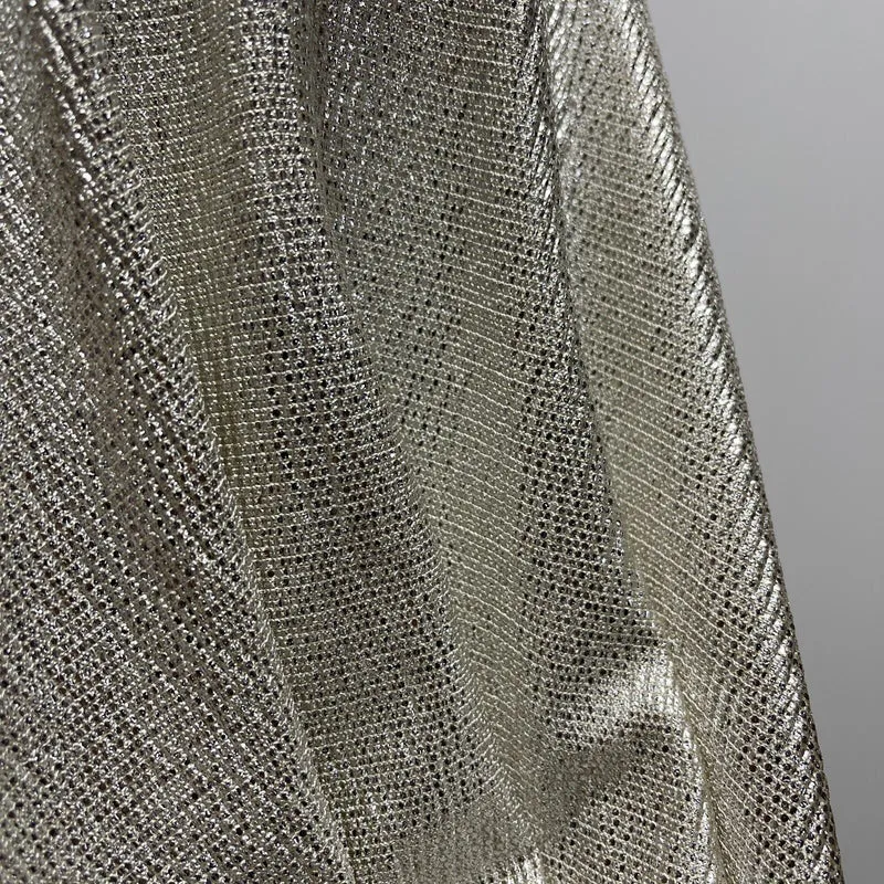 Jersey Foil Silver On Cream One way stretch Hologram Textured dress fabric M1740