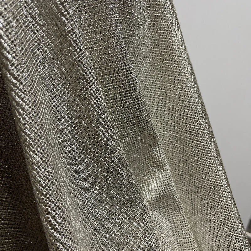 Jersey Foil Silver On Cream One way stretch Hologram Textured dress fabric M1740