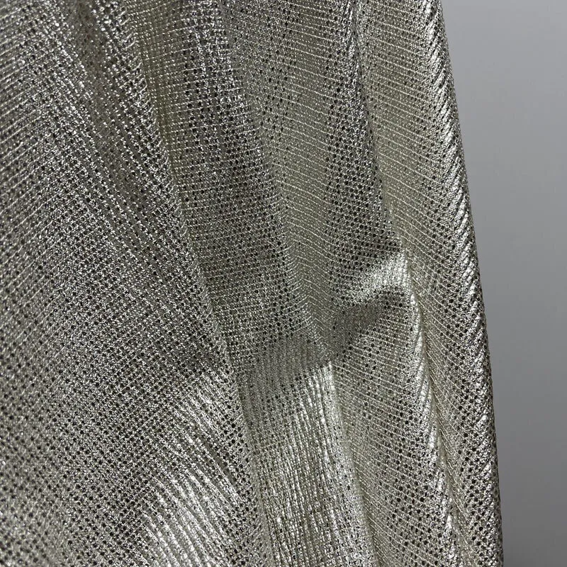 Jersey Foil Silver On Cream One way stretch Hologram Textured dress fabric M1740