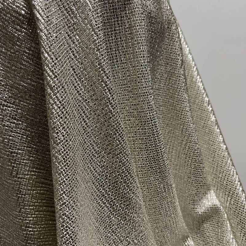 Jersey Foil Silver On Cream One way stretch Hologram Textured dress fabric M1740
