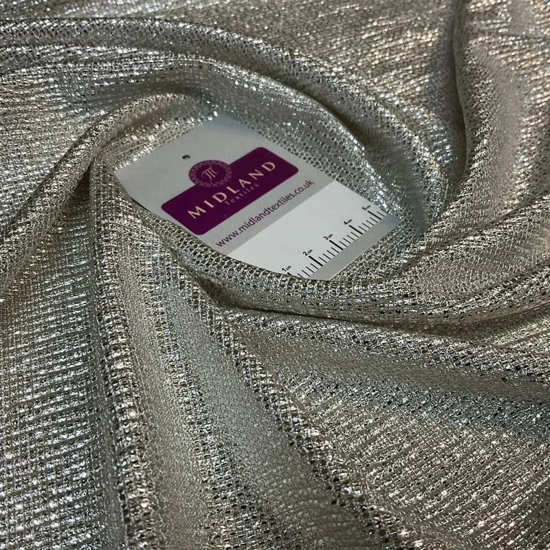 Jersey Foil Silver On Cream One way stretch Hologram Textured dress fabric M1740